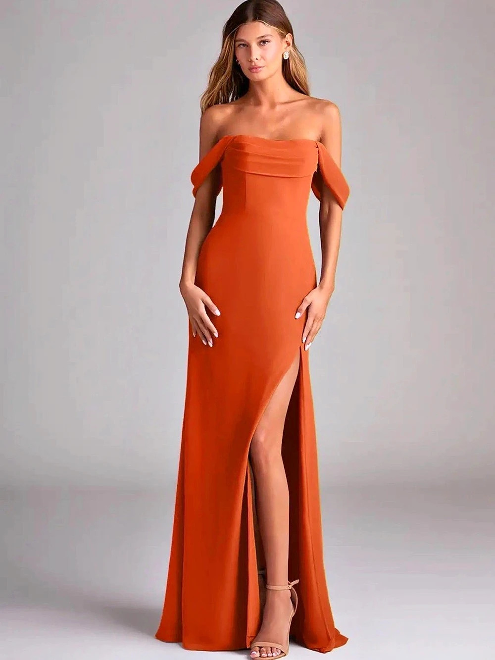 Azazie Saige Stretch Satin Dress Orange Maxi Dress